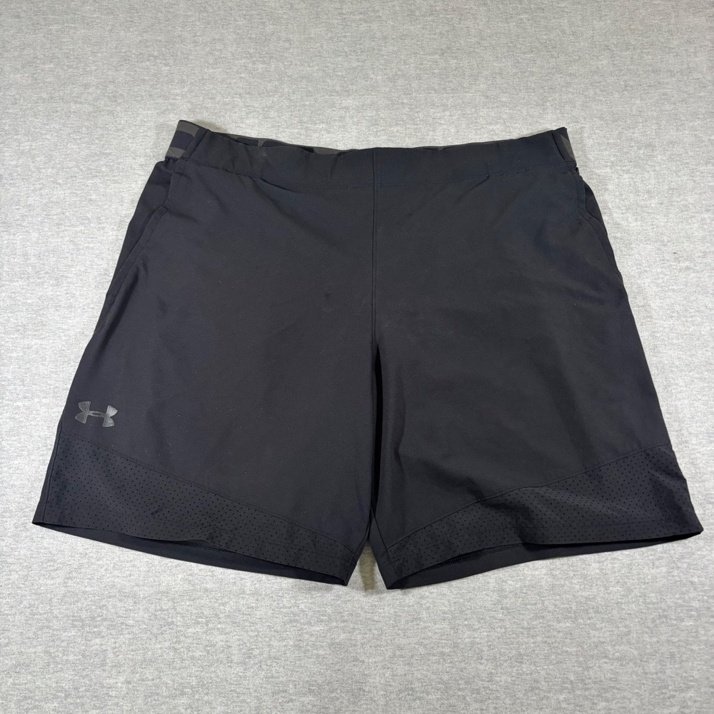 Under Armour Mens XXL HeatGear Fitted Athletic Shorts Black Perforated Gym